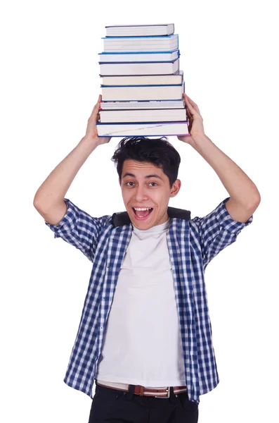 Estudiante divertido con pila de libros — Foto de Stock