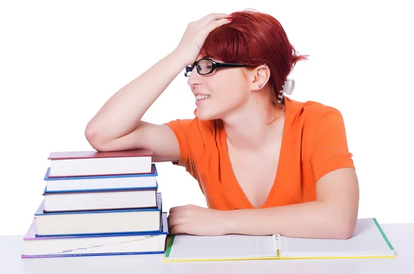 Chica estudiante con libros en blanco —  Fotos de Stock