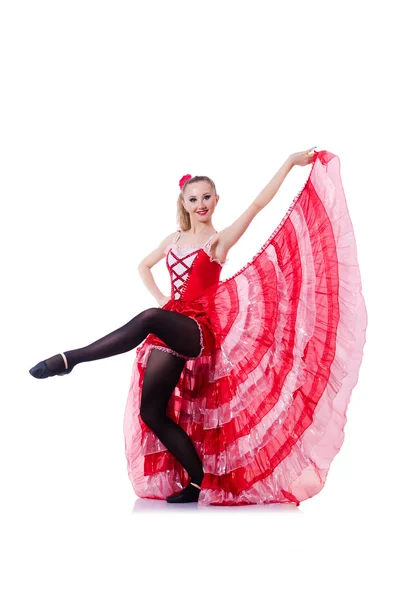 Dívka v červených šatech tančí tanec — Stock fotografie
