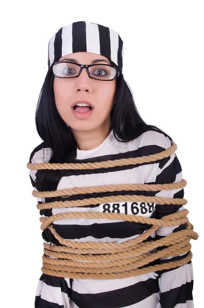 Prisoner in striped uniform on white — Stock Photo, Image