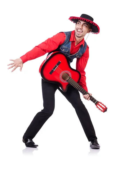 Guitar player isolated on the white — Stock Photo, Image