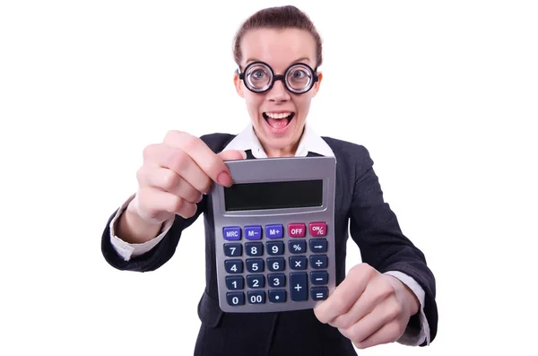 Nerd female accountant with calculator — Stock Photo, Image