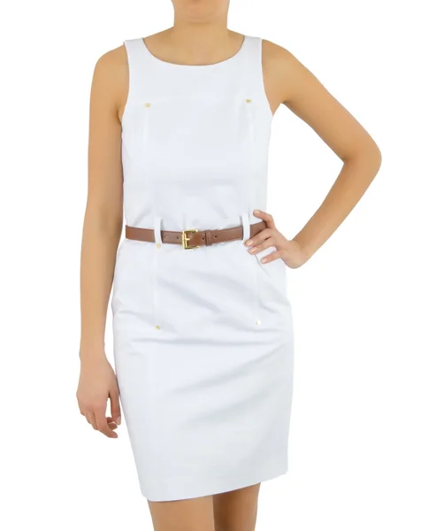 Donna nel concetto di abito di moda su bianco — Foto Stock