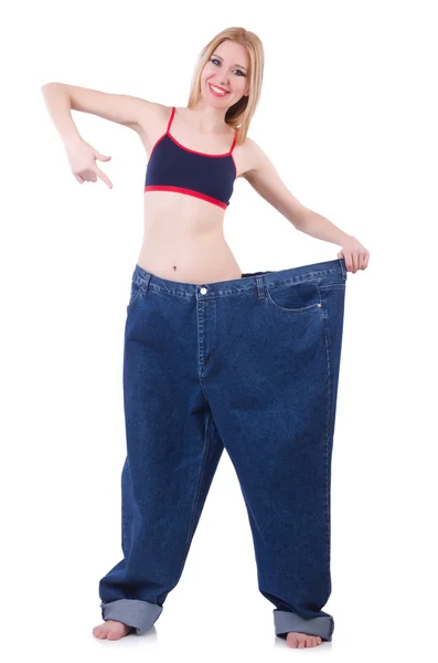 Dieting concept with oversize jeans — Stock Photo, Image