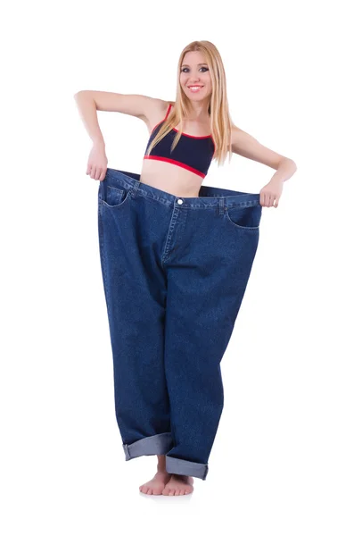 Dietní koncept s nadrozměrnými džínami — Stock fotografie