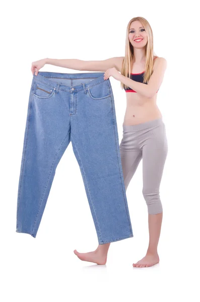 Dieting concept with oversize jeans — Stock Photo, Image