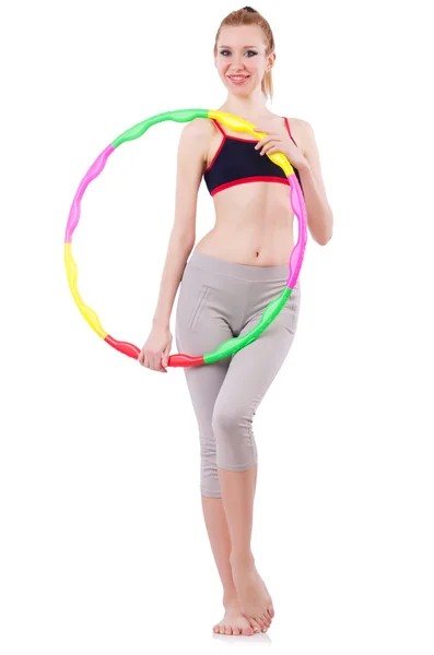 Woman doing exercises with hula hoop — Stock Photo, Image