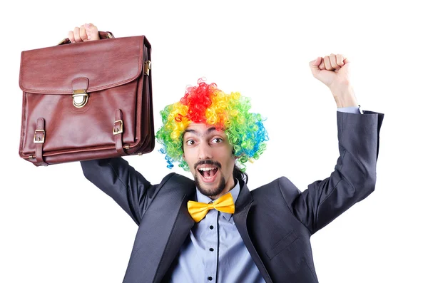 Clown Geschäftsmann isoliert auf weiß — Stockfoto