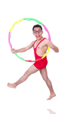 hula hoop beyaz ile komik sporcu