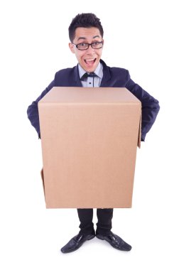 Beyaz kutu ile komik adam