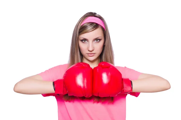 白の手袋をボクシングの若い女性 — ストック写真