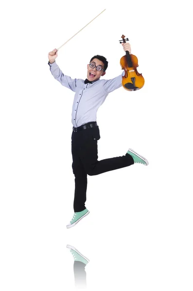 Vicces ember hegedűvel a fehér — Stock Fotó