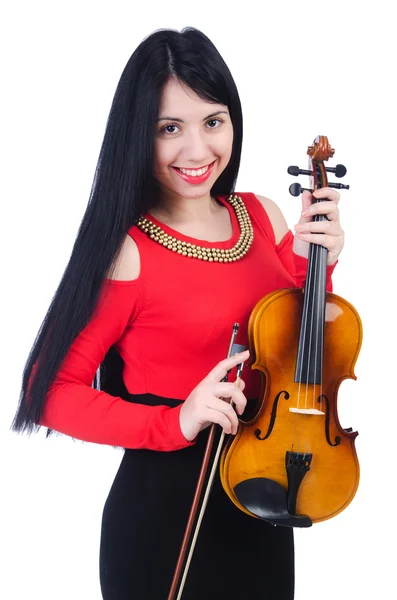 Ung flicka med violin på vitt — Stockfoto