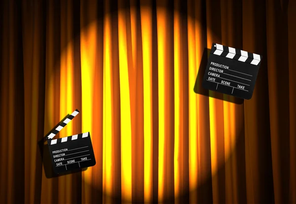 Movie clapper board against curtain — Stock Photo, Image