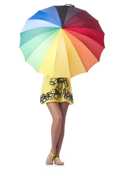 Jonge vrouw met kleurrijke paraplu — Stockfoto