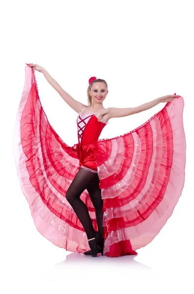 Girl in red dress dancing dance — Stock Photo, Image