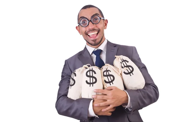 Hombre con sacos de dinero en blanco — Foto de Stock
