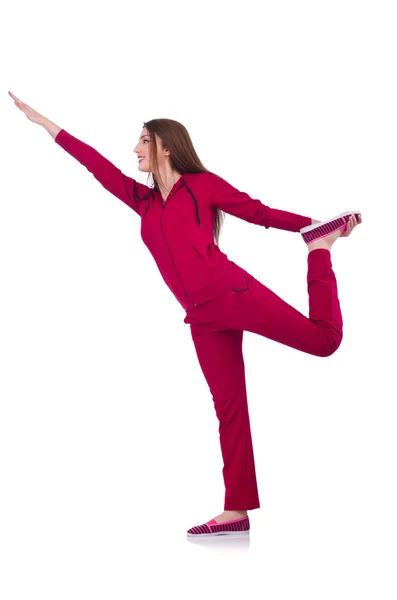 Young woman doing exercises on white — Stock Photo, Image