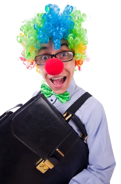 Clown uomo d'affari isolato su bianco — Foto Stock