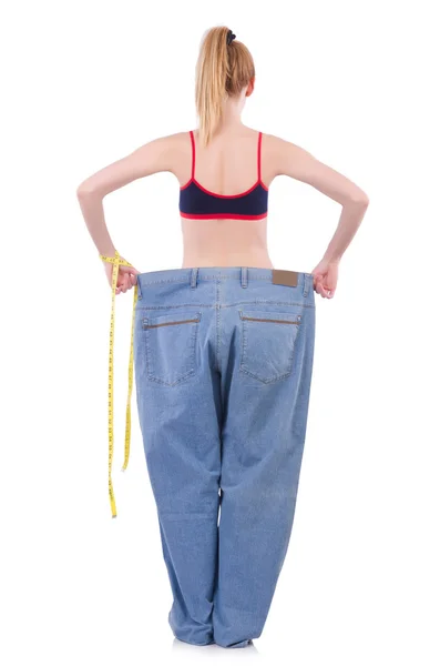 Dieting concept with oversize jeans — Stock Photo, Image