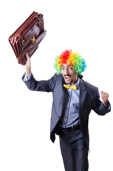 Clown Geschäftsmann isoliert auf weiß — Stockfoto