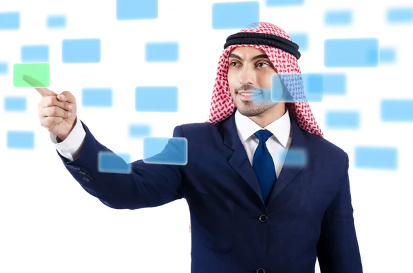 Hombre árabe presionando botones virtuales —  Fotos de Stock