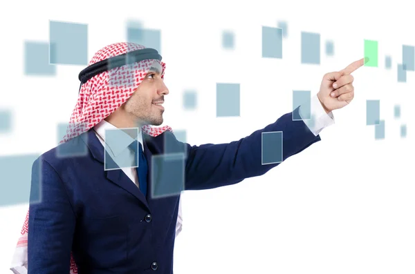 Arab man pressing virtual buttons — Stock Photo, Image