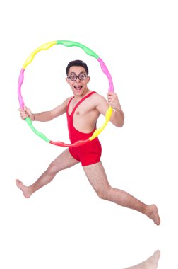 hula hoop beyaz ile komik sporcu