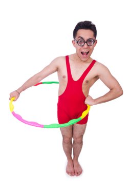 hula hoop beyaz ile komik sporcu