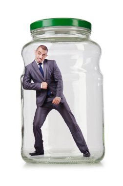 Cam Kavanoz içinde genç işadamı