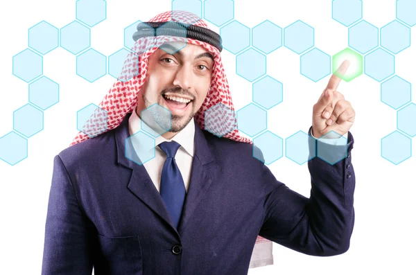 Arab man pressing virtual buttons — Stock Photo, Image