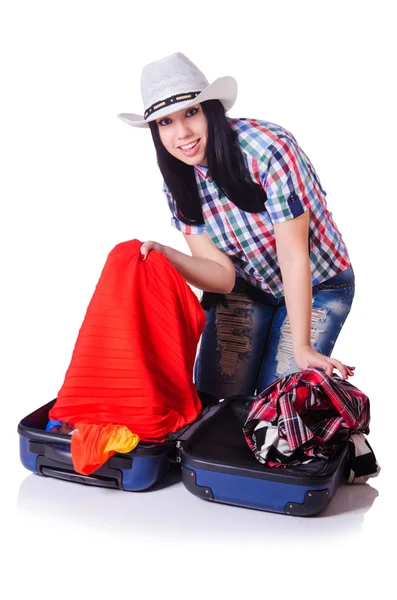 Woman with too much stuff in her case — Stock Photo, Image