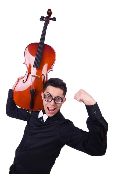 Violinista divertido en blanco — Foto de Stock