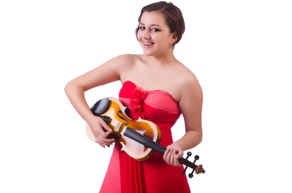 Chica joven con violín en blanco — Foto de Stock