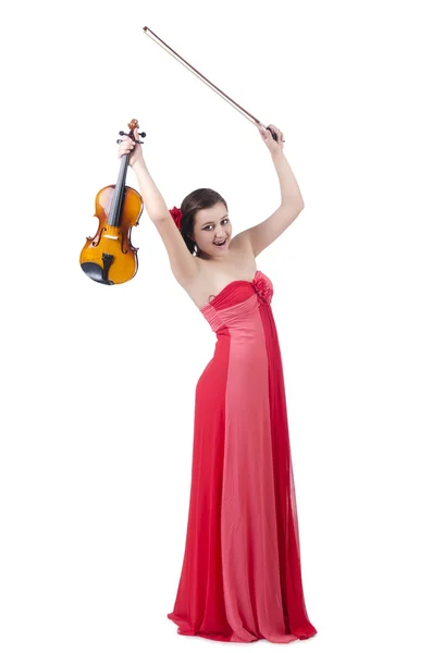 Chica joven con violín en blanco — Foto de Stock