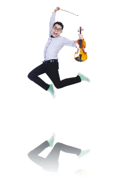 Funny man with violin on white — Stock Photo, Image