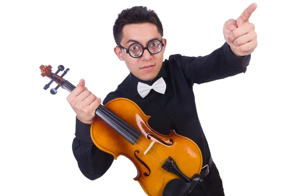 Funny violin player on white — Stock Photo, Image