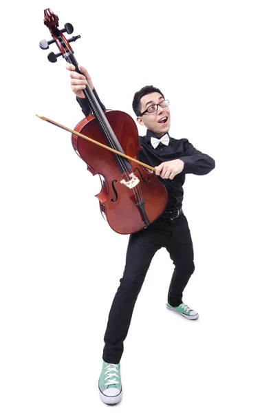 Homme drôle avec violon sur blanc — Photo