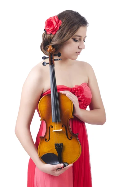 Young girl with violin on white — Stock Photo, Image