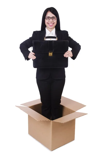 Businesswoman in thinking out of box concept — Stock Photo, Image