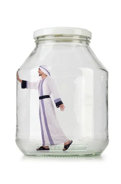 Hombre de negocios árabe en frasco de vidrio —  Fotos de Stock