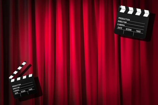 Movie clapper board against curtain — Stock Photo, Image
