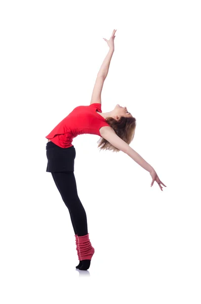 Young gymnast exercising on white — Stock Photo, Image