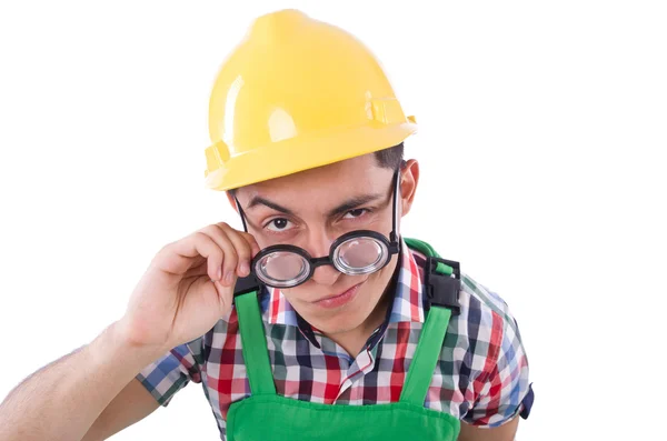 Funny construction worker isolated on white — Stock Photo, Image