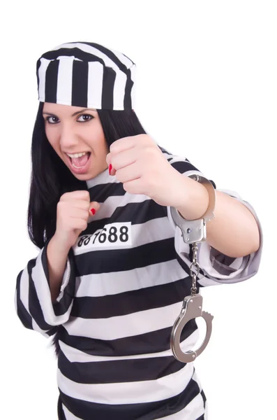 Prisoner in striped uniform on white — Stock Photo, Image