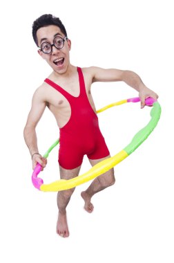 hula hoop beyaz ile komik sporcu