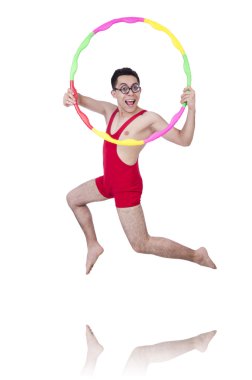 hula hoop beyaz ile komik sporcu
