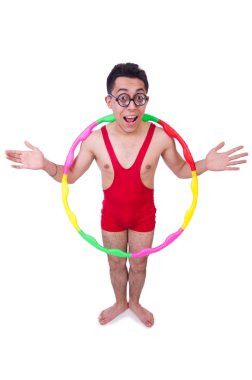 hula hoop beyaz ile komik sporcu