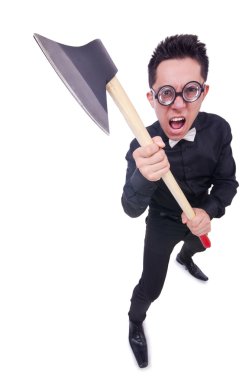 beyaz üzerine balta ile komik adam