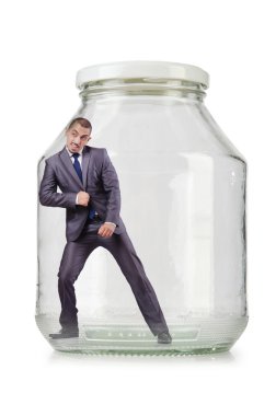 Cam Kavanoz içinde genç işadamı